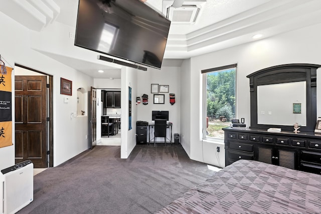 76 Otero Rd, Los Lunas, NM 87031 - bedroom featuring dark carpet, a desk, and recessed lighting