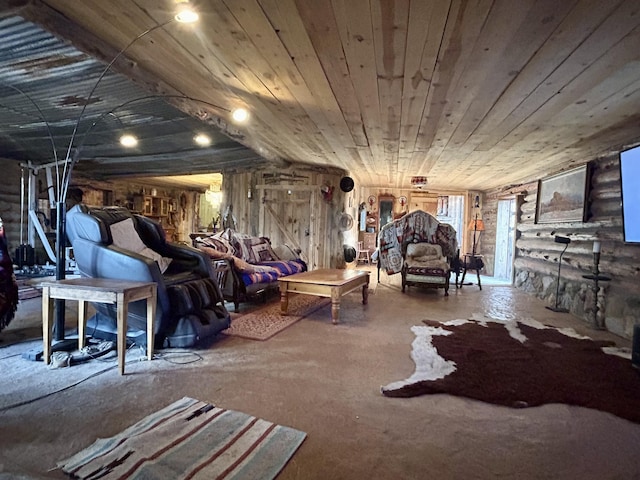 basement featuring wooden ceiling