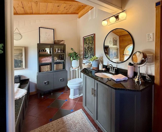 195 Ferguson Rd, Ramah, NM 87321 - full bathroom featuring wood ceiling, vanity, and tile patterned floors