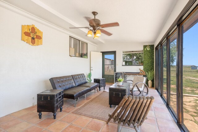 1257 Dinkle Rd, Stanley, NM 87056 - sunroom / solarium featuring lofted ceiling, an outdoor hangout area, and ceiling fan