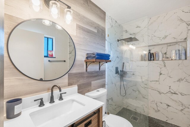 1257 Dinkle Rd, Stanley, NM 87056 - bathroom with vanity, tile walls, and a marble finish shower