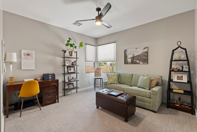 3204 Maxum Ln NW, Albuquerque, NM 87104 - living area featuring ceiling fan, carpet floors, and a desk