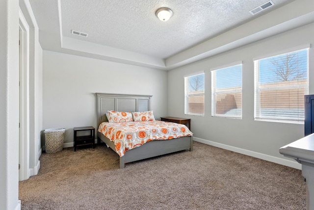 4529 Skyline Loop NE, Rio Rancho, NM 87144 - bedroom featuring a textured ceiling, carpet flooring, and a raised ceiling