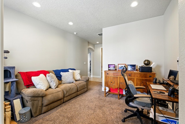 4529 Skyline Loop NE, Rio Rancho, NM 87144 - carpeted office featuring arched walkways, a textured ceiling, and recessed lighting