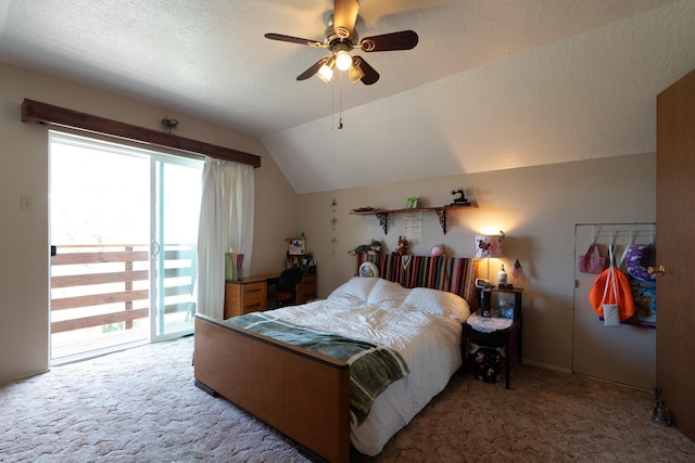 1 Dinosaur Rd, Stanley, NM 87056 - bedroom with carpet floors, lofted ceiling, access to exterior, and ceiling fan