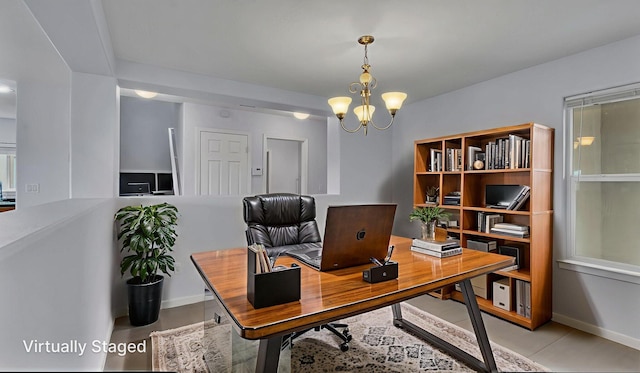 3536 Clear Creek Pl, Rio Rancho, NM 87144 - office area with a chandelier and baseboards