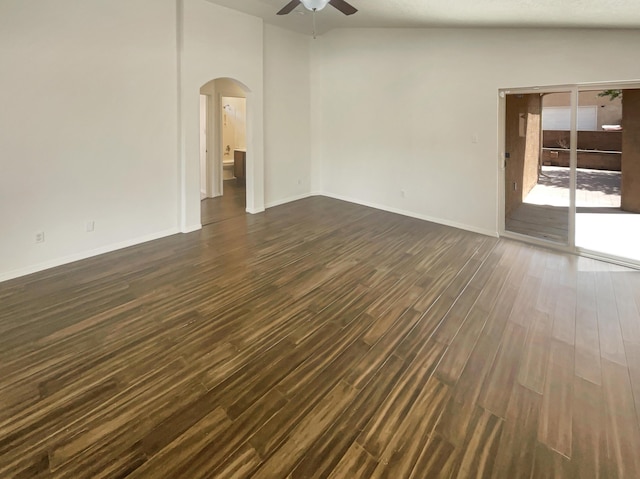 1225 La Fonda St, Bernalillo, NM 87004 - unfurnished room featuring ceiling fan, arched walkways, and dark wood finished floors