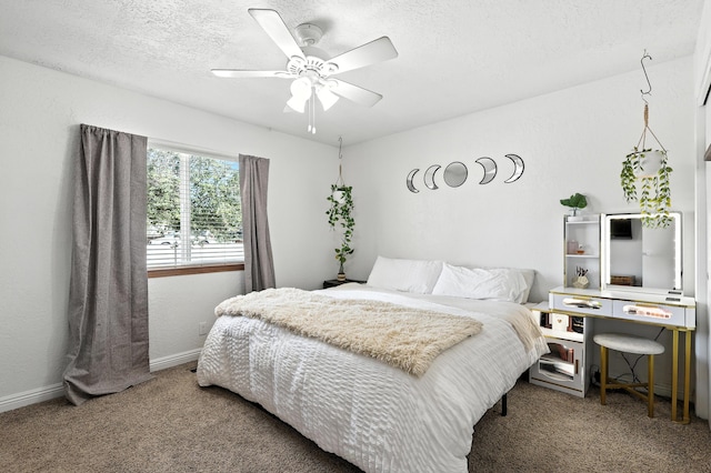 120 Itasca Rd SE, Rio Rancho, NM 87124 - bedroom with carpet floors, a ceiling fan, and a textured ceiling
