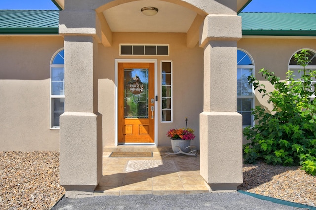 2 Partridge Ct, Peralta, NM 87042 - doorway to property featuring a metal roof and stucco siding