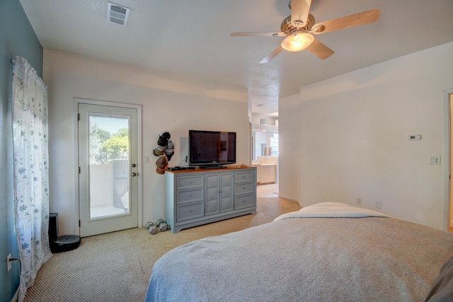 2 Partridge Ct, Peralta, NM 87042 - bedroom with light colored carpet, access to exterior, multiple windows, and a ceiling fan