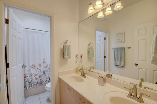 2 Partridge Ct, Peralta, NM 87042 - bathroom with double vanity, tile patterned floors, and shower / bath combo with shower curtain