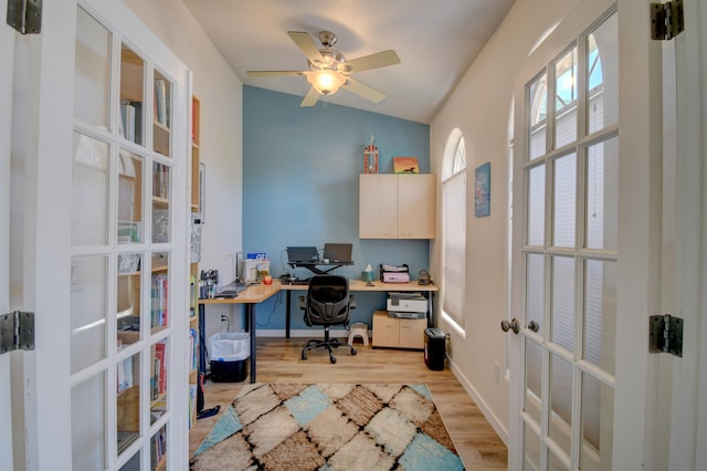 2 Partridge Ct, Peralta, NM 87042 - office featuring french doors, light wood-style flooring, and ceiling fan