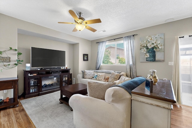 1969 Cortina Loop SE, Albuquerque, NM 87124 - living area with wood finished floors, ceiling fan, and a textured ceiling