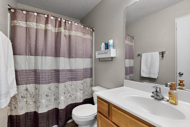 1969 Cortina Loop SE, Albuquerque, NM 87124 - full bathroom featuring a textured ceiling, vanity, a textured wall, and a shower with shower curtain