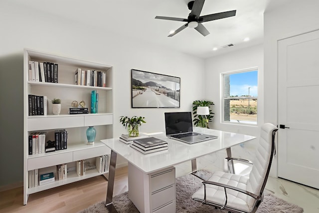 5624 Laredo, Rio Rancho, NM 87144 - office featuring a ceiling fan, light wood finished floors, and recessed lighting