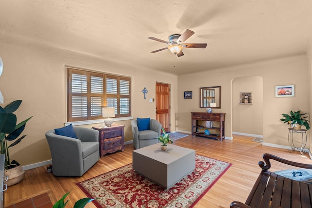 704 Tyler Rd NW, Los Ranchos, NM 87107 - living room featuring ceiling fan and light wood-style flooring