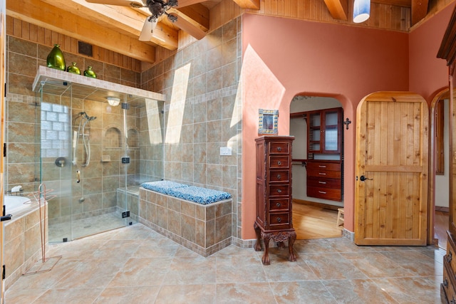 704 Tyler Rd NW, Los Ranchos, NM 87107 - bathroom with a stall shower, a garden tub, and ceiling fan