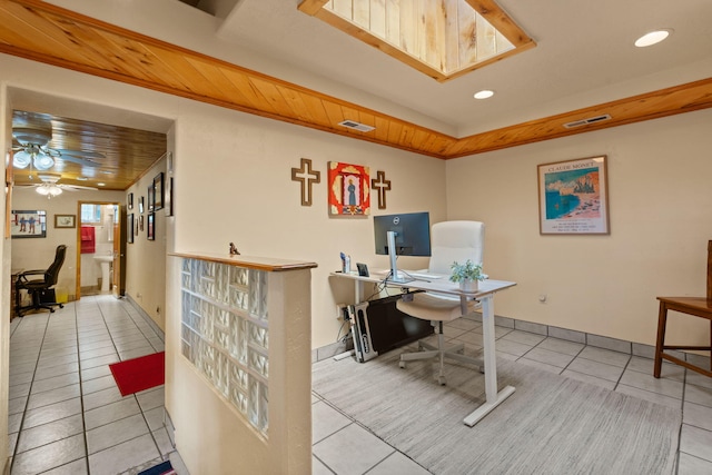 704 Tyler Rd NW, Los Ranchos, NM 87107 - office space featuring tile patterned flooring, recessed lighting, a ceiling fan, and wooden ceiling
