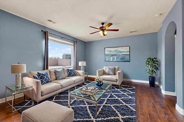1324 Desert Paintbrush Loop, Rio Rancho, NM 87144 - living area featuring wood-type flooring, arched walkways, and ceiling fan