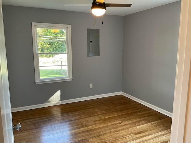 unfurnished room with ceiling fan, light hardwood / wood-style flooring, and plenty of natural light