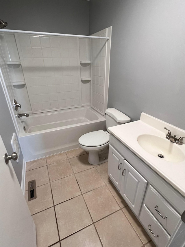 full bathroom featuring toilet, tile floors, shower / bath combination, and vanity