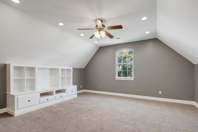 1615 Cedar Lake Cir, Hernando, MS 38632 - additional living space featuring ceiling fan, light carpet, and vaulted ceiling