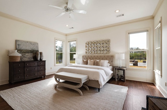 11911 Pete Dr, Collierville, TN 38017 - bedroom with ceiling fan, ornamental molding, and dark wood-type flooring