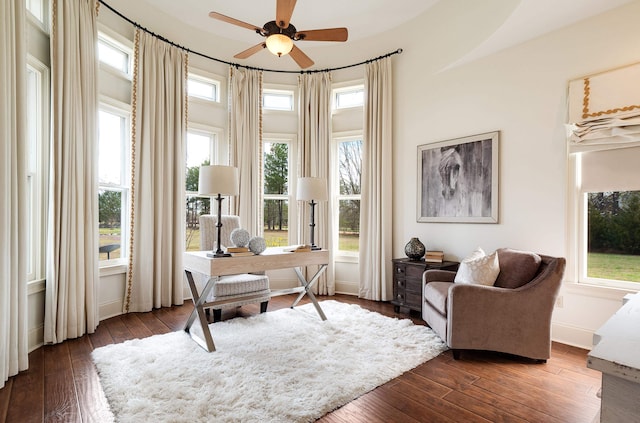 11911 Pete Dr, Collierville, TN 38017 - living area with ceiling fan, dark wood-type flooring, and a high ceiling