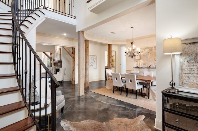 11911 Pete Dr, Collierville, TN 38017 - tiled dining room featuring ornamental molding and a notable chandelier