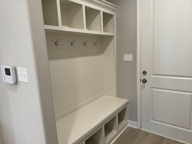 mudroom with dark hardwood / wood-style floors