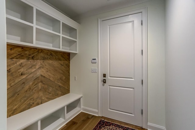 mudroom featuring dark hardwood / wood-style flooring