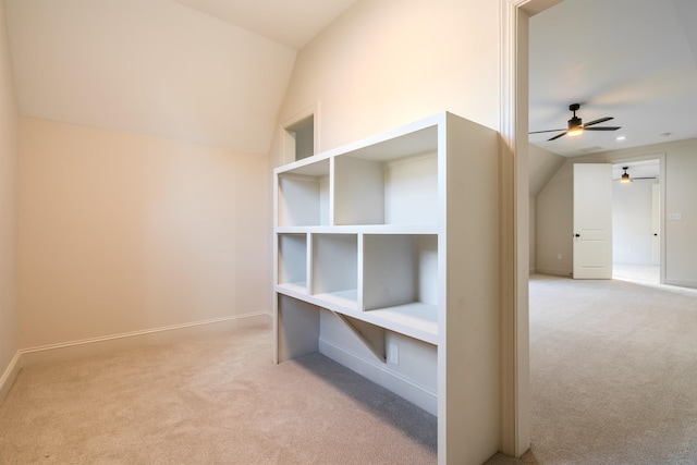 storage area featuring ceiling fan