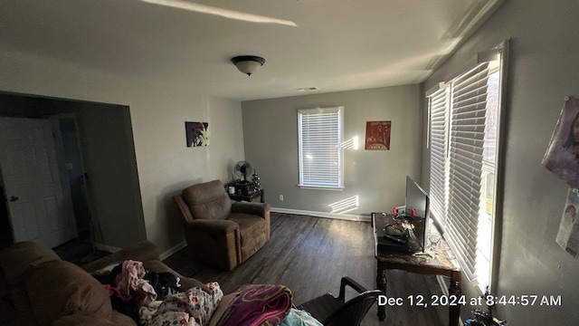 living room with dark wood-type flooring