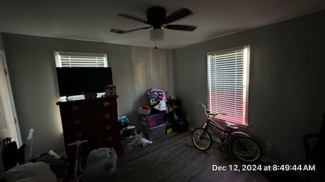 interior space featuring hardwood / wood-style floors and ceiling fan