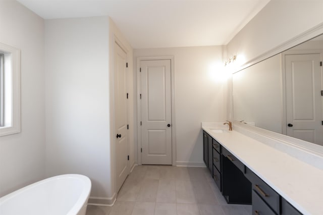 bathroom featuring vanity and a washtub