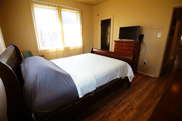 bedroom with dark hardwood / wood-style floors