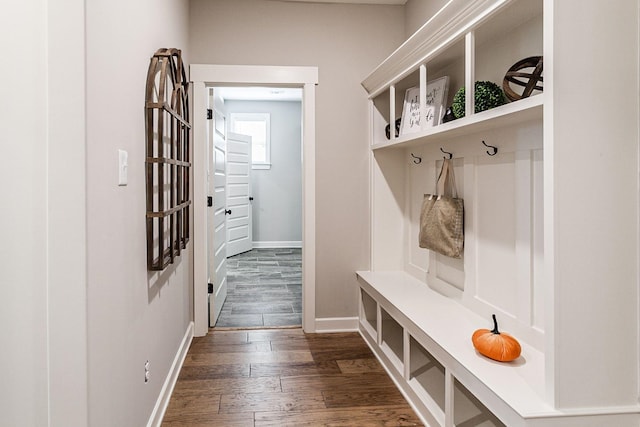 mudroom featuring dark hardwood / wood-style floors