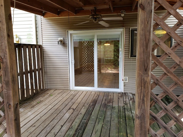 wooden deck with ceiling fan