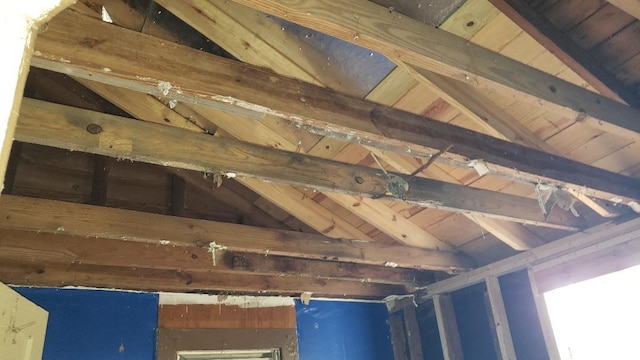 room details featuring beam ceiling and wooden ceiling