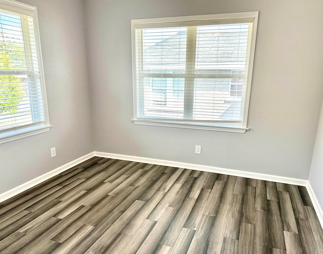 spare room with dark hardwood / wood-style flooring and a wealth of natural light