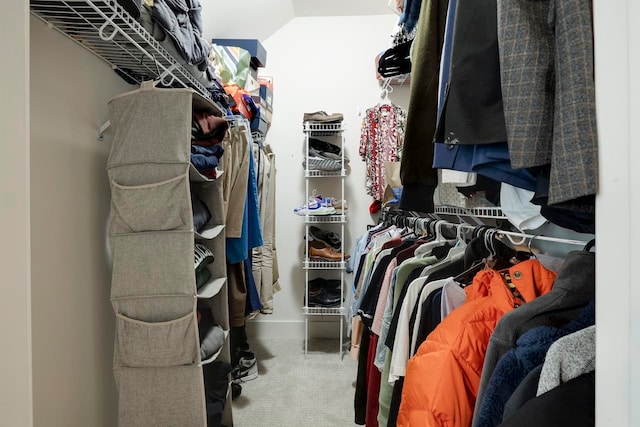 walk in closet with carpet flooring