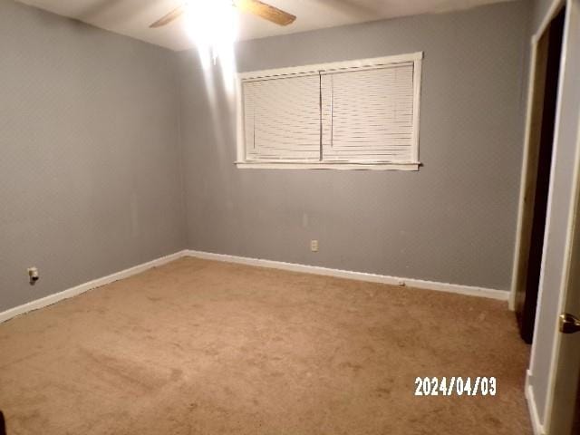 spare room with ceiling fan and carpet flooring