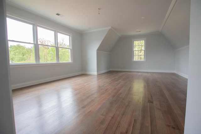 additional living space featuring lofted ceiling and hardwood / wood-style floors