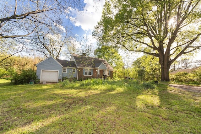 view of yard with a garage