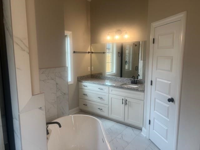 bathroom featuring vanity and a bathtub