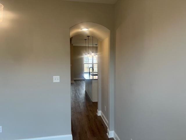 hall featuring dark wood-type flooring