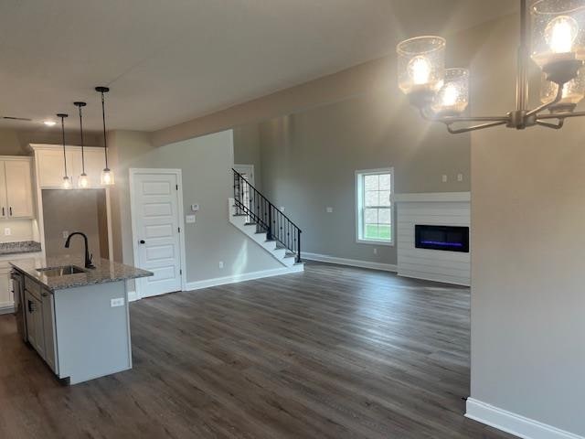 interior space with dark hardwood / wood-style floors and sink