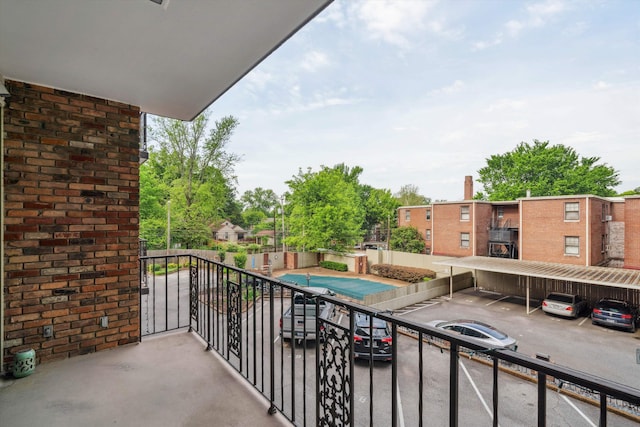 balcony with a covered pool