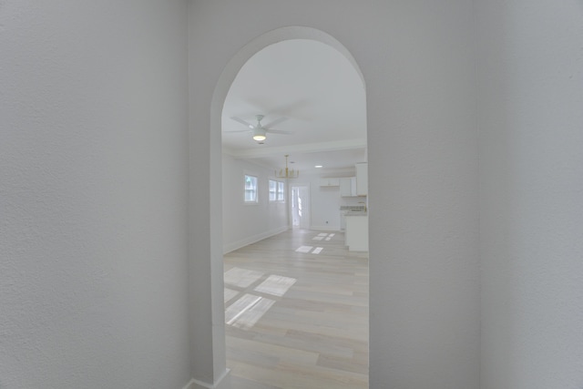 hallway with light hardwood / wood-style flooring