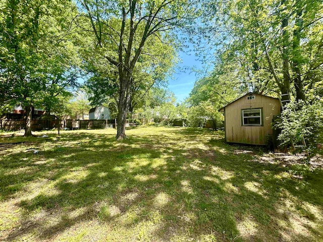 view of yard with a storage shed